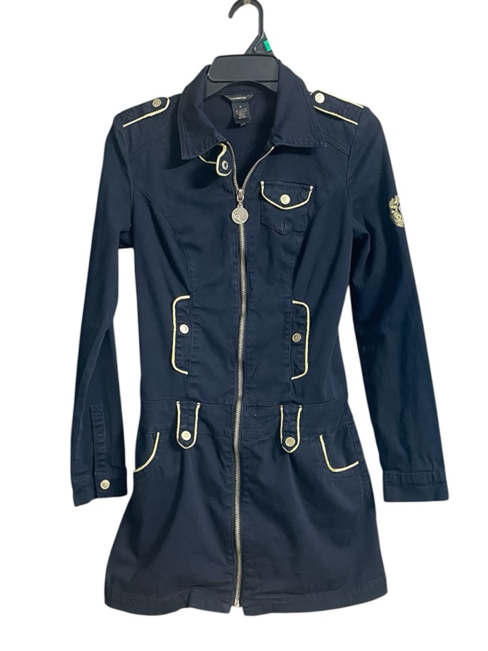 Black and gold Y2K streetwear Rocawear long sleeve zip up mini dress
